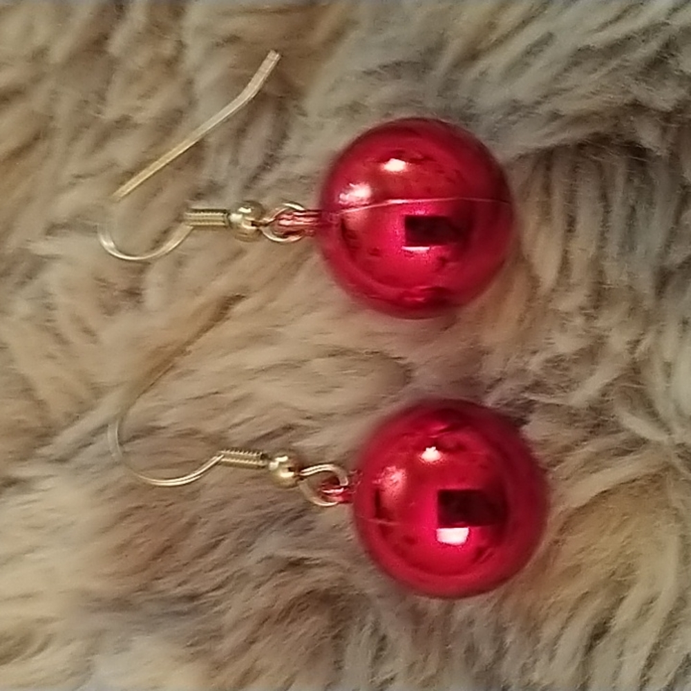 Handmade Red Ball Earrings